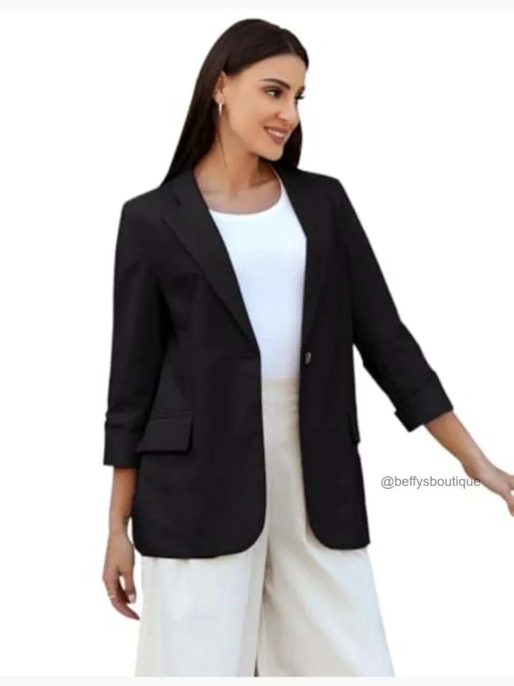 Women's Linen Blazer Notch Lapel One Button Suit Coat Jackets